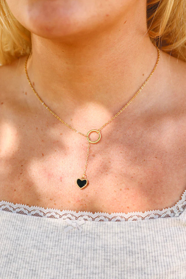 18K Gold Heart Drop Necklace