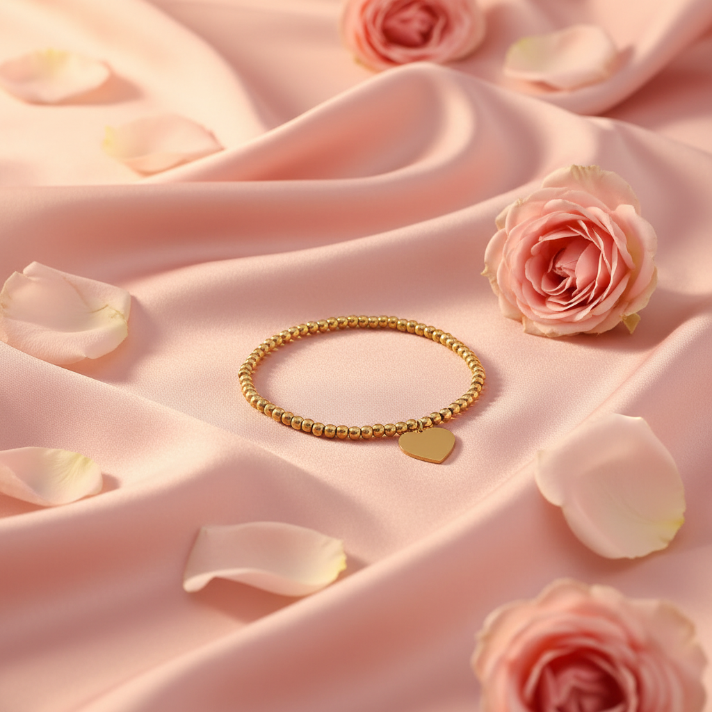 Gold Heart Bracelet – Pink Luxury Background