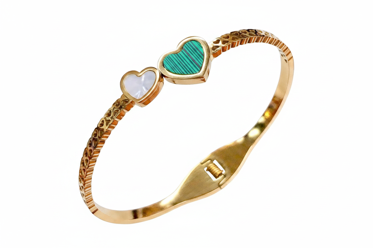 Gold Heart Bracelet White Background