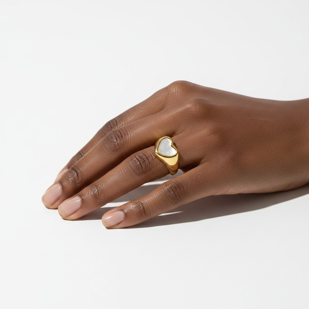 Gold Heart Ring - Styled on Hand