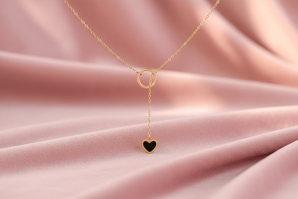 18K Gold Heart Drop Necklace