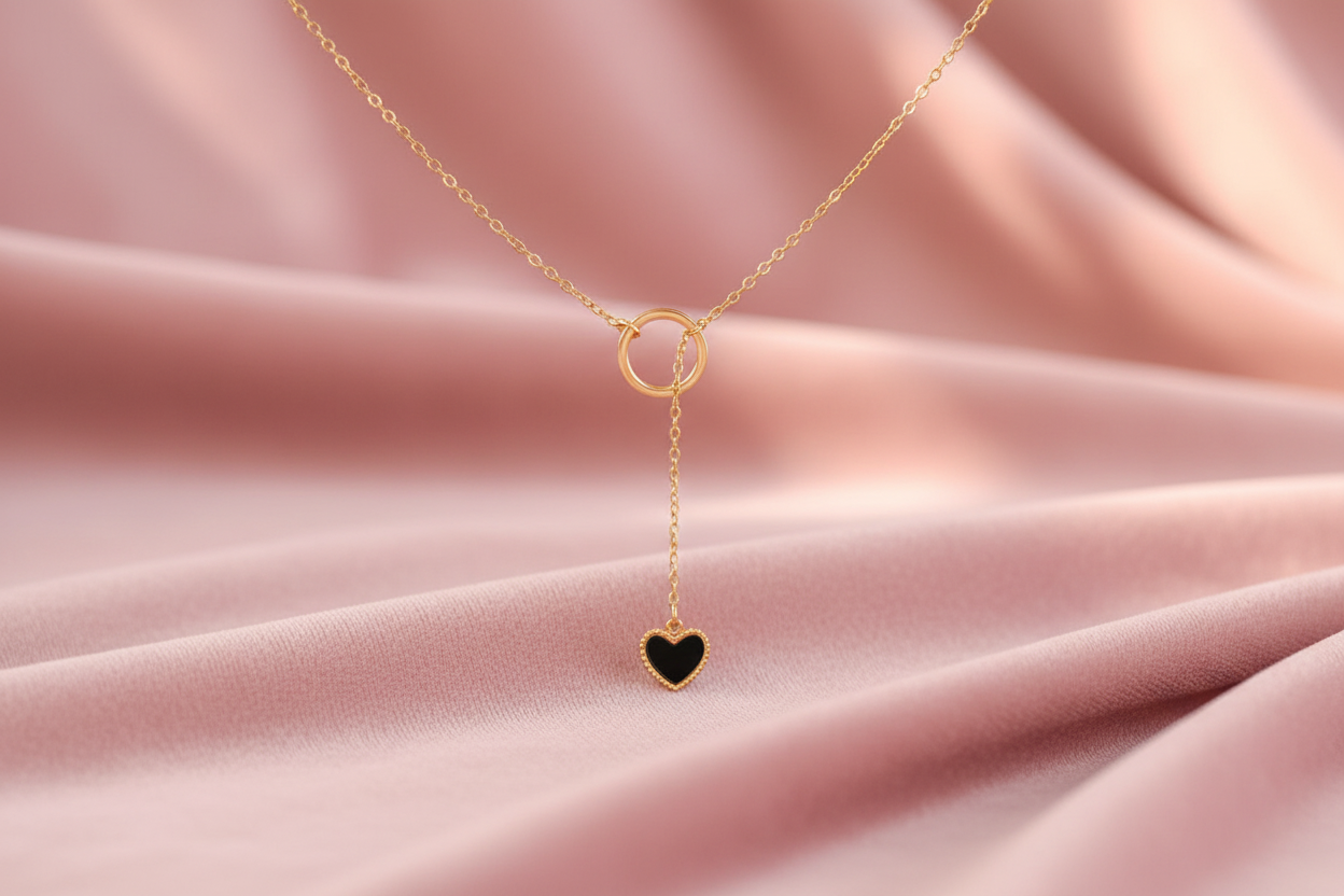 18K Gold Heart Drop Necklace